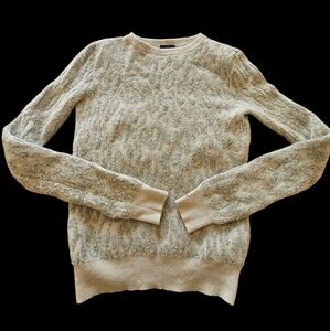 Theory Wool Blend Cable Knit Sweater in Cream and Gray Crew Neck Sweater‎ Sz SP